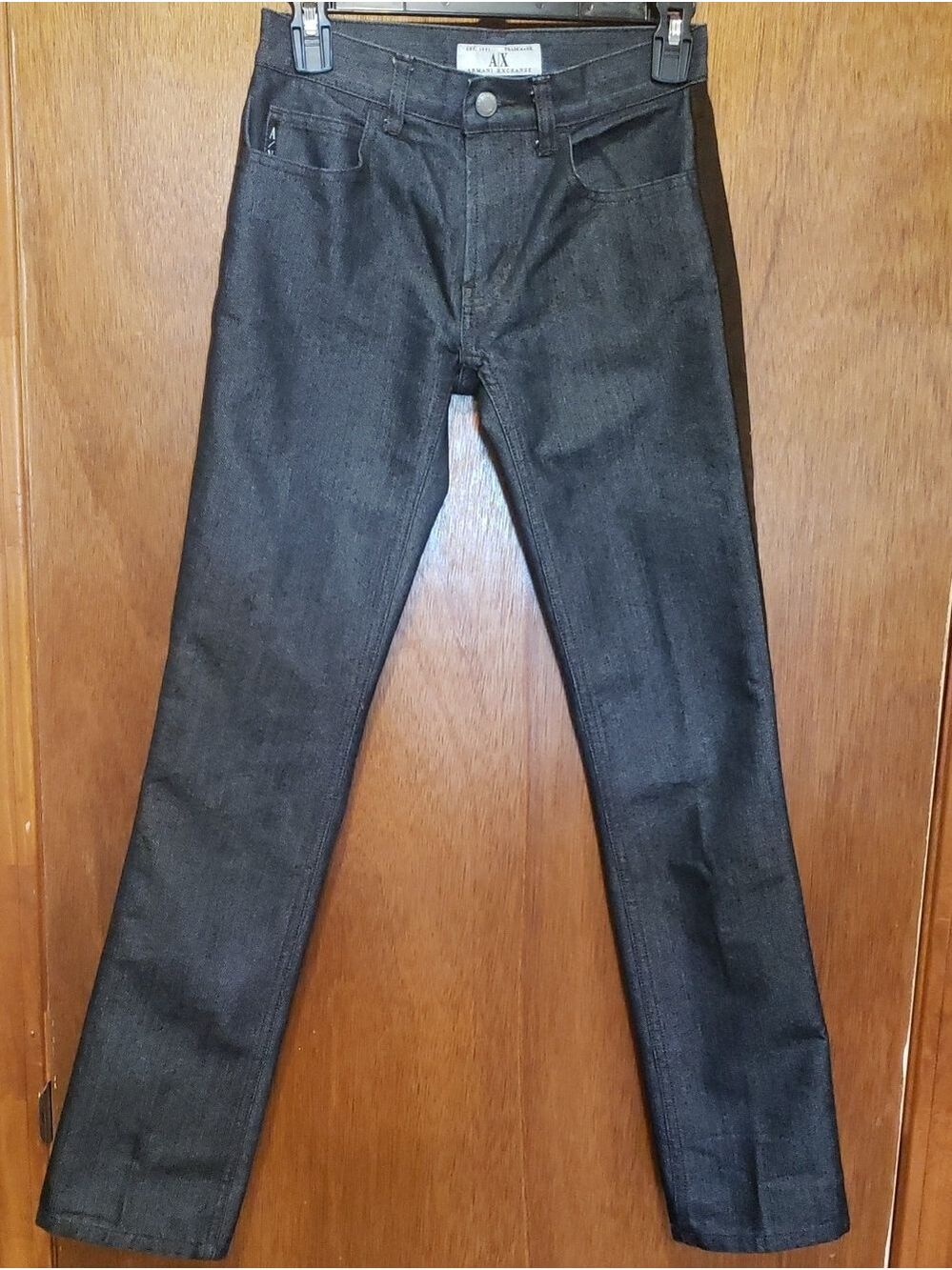 Armani Exchange Women's Drk Blue Straight-Leg Trouser Jean W/ Velour Tux Stripe
